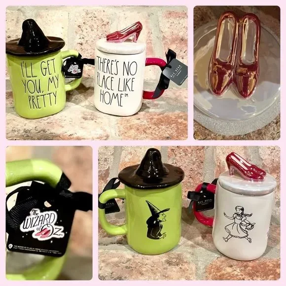 Rae Dunn Disney Wizard of Oz Mug Set Dorthy Mug Has Red Iridescent Heels Topper - Picture 3 of 8